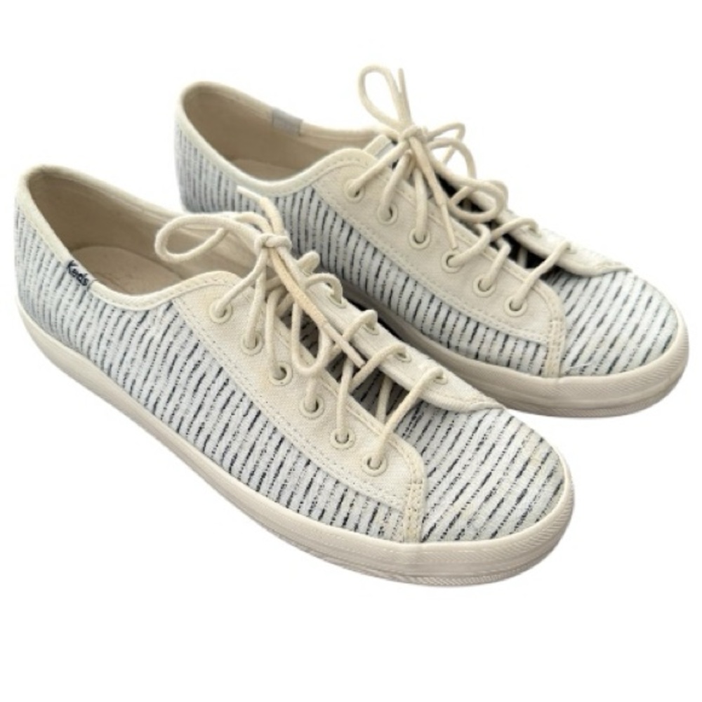 Keds White and Navy Striped Lace-Up Sneakers